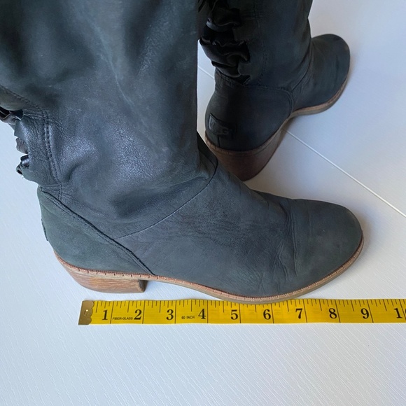 UGG Cary Black Charcoal Suede Leather Back Lace Mid Calf Boots Size 6.5 - Picture 5 of 15